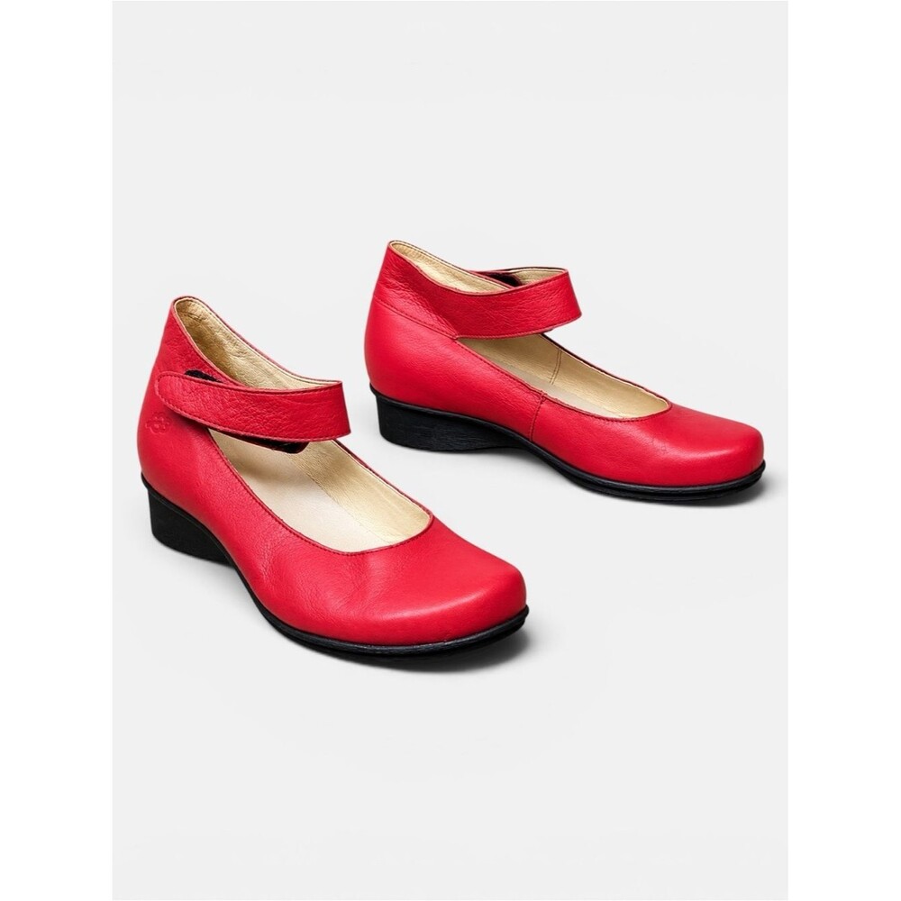 Loints of Holland Sydney Red Leather Mary Jane Wedge Shoes EU 39 Comfort Core